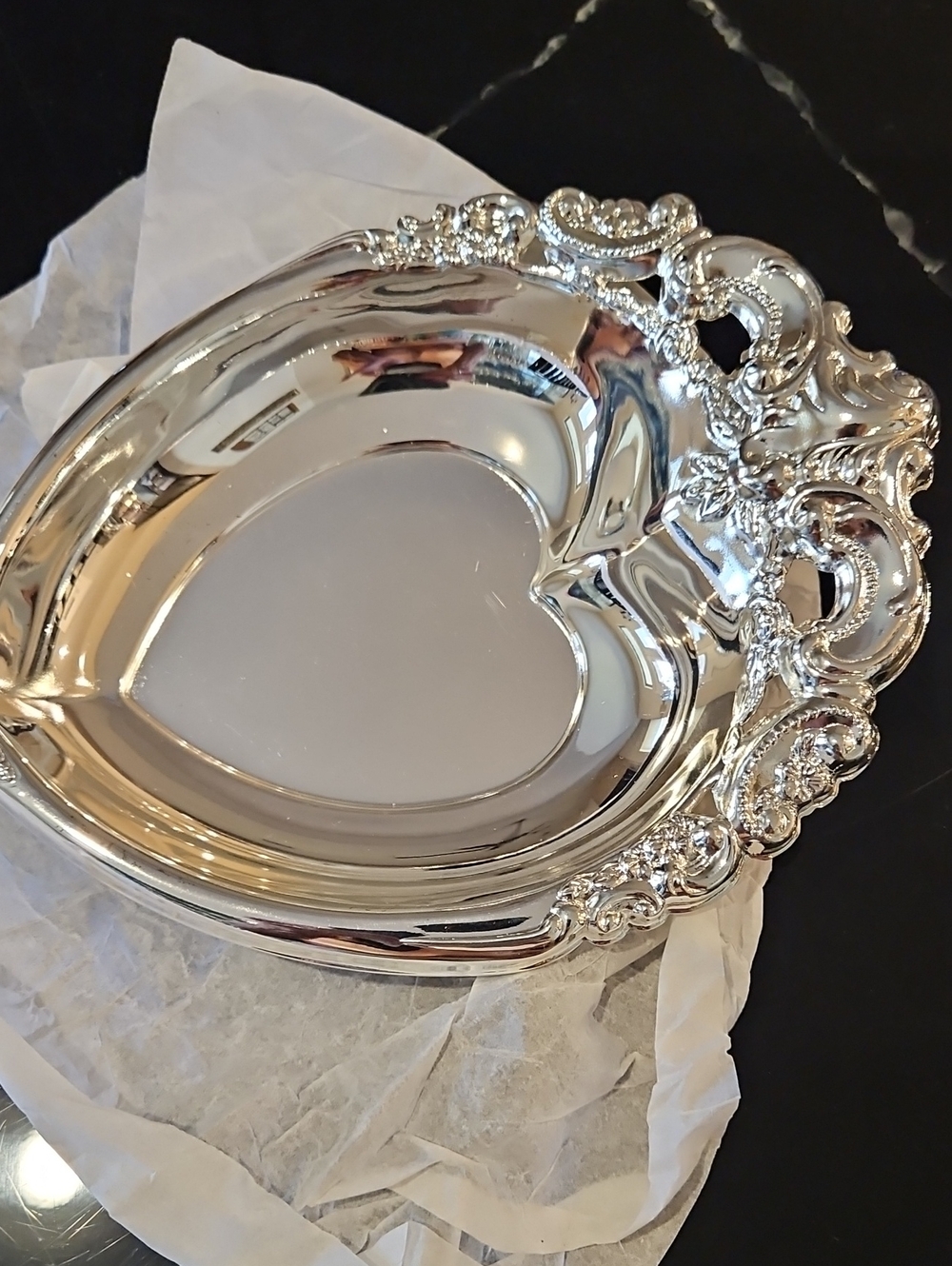 Ornate Heart-Shaped Silver Serving Dish